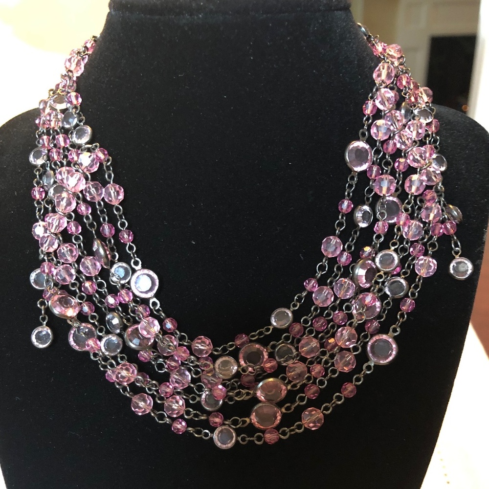 Pink and Gray Austrian Crystal Choker/Bib Necklace